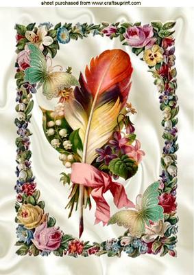Vintage Feather with Bow in Rose Frame A4