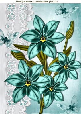 Pretty Blue Flowers on Broderie Anglaise A4