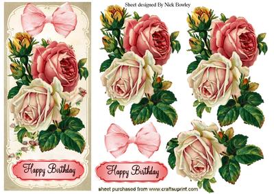 Vintage Plaque with Pink/red Roses & Bow