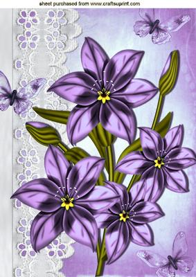 Pretty Lilac Flowers on Broderie Anglaise A4