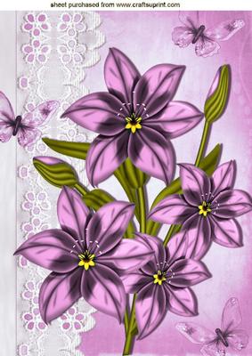 Pretty Pink Flowers on Broderie Anglaise A4