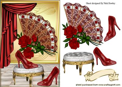 Red Sparkle Shoes, Red Rose Lace Fan with Drapes