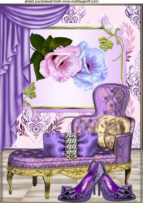 Purple Sparkle Shoes with Chaise Lounge & Roses A4