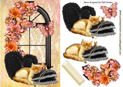 Pampered Ginger Kitten on Heart Cushion