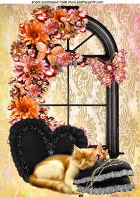 Pampered Ginger Kitten on Heart Cushion A4