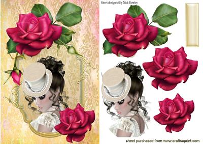 Elegant Lady in Hat with Red Roses