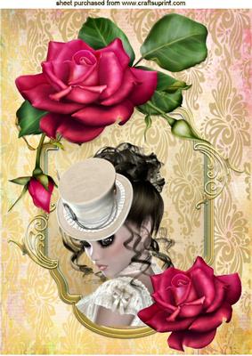 Elegant Lady in Hat with Red Roses A4