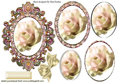 Antique Frame with Cream/pink Rose Oval Pyramids