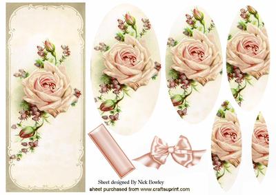 Peach Rose Oval Pyramids on Antique Plaque