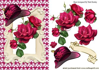 Pretty Red Roses with Hat in Cream Frame