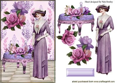 Vintage Lady with Lilac Flowers on a Stool