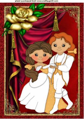 Prince and Princess Dancing, with Gold Rose A4