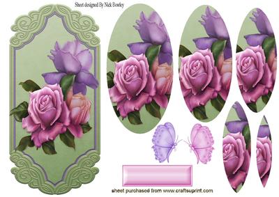 Edwardian Pink/lilac Roses on a Plaque Oval Pyramids