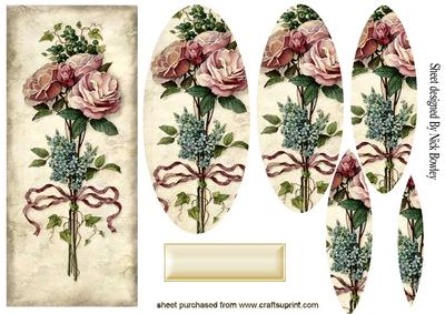 Wild Pink Roses with Bow on a Plaque Oval Pyramids