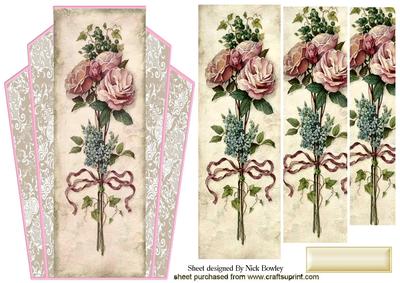 Wild Pink Roses on a Plaque Art Deco Topper Pyramids
