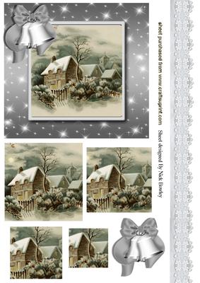 Starry Night with Snow Covered Cottage Pyramids