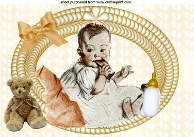 Vintage Baby Boy with His Bottle in Ornate Frame A4
