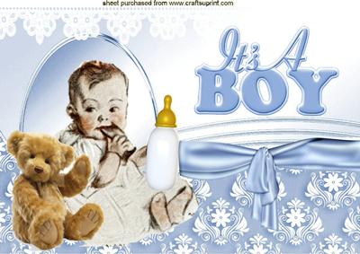 Vintage Baby Boy with His Teddy & Bottle A4