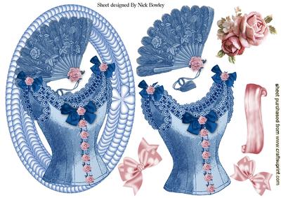 Vintage Blue/pink Basque with Fan & Roses