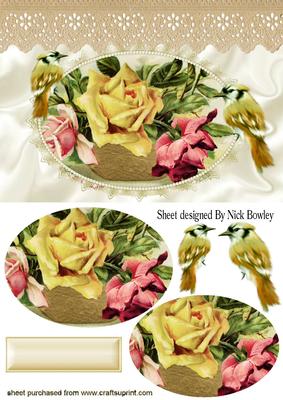 Yellow Roses with Lace and Little Birds