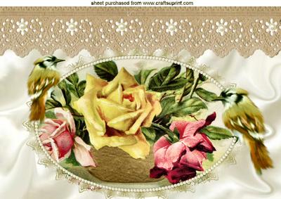 Yellow Roses with Lace and Little Birds A4