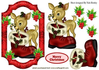 Cute Little Deer with Santas Fur Boot