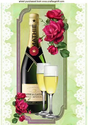 Champagne and Roses on a Plaque with Lace A4