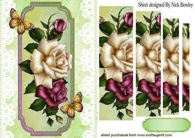 Red/cream Roses on a Plaque with Lace Pyramids