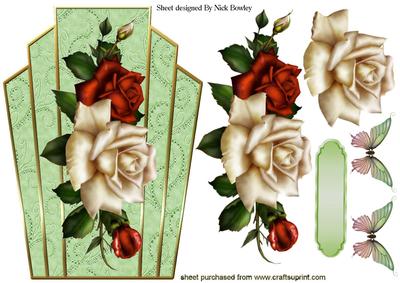 Red/cream Roses on Art Deco Topper
