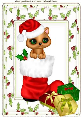 Ooh Santas Been! Cute Kitten in Santa Boot A4