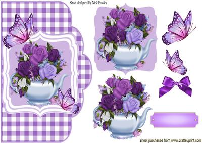 Purple Flower Arrangement Topper, Card, & Butterflies