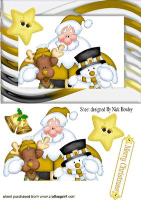 Santa and Friends in Gold Funky Frame