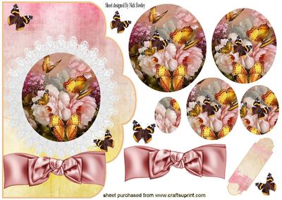 Pink Roses and Butterflies Oval Pyramid & Card