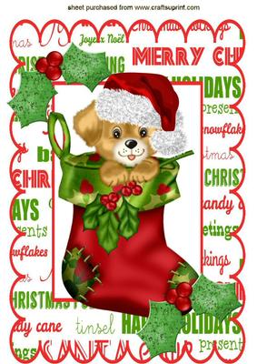 Cute Puppy in Christmas Stocking A4
