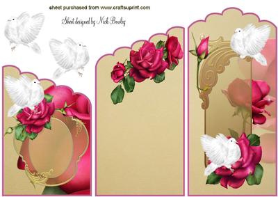 Pretty Pink Roses and White Doves Cascading Card