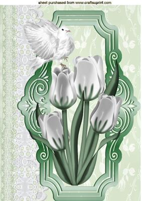 White Tulips and Doves on Lace on a Plaque A4