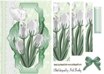 White Tulips and Doves on Lace Pyramids