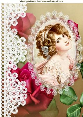Vintage Lady with Lace and Roses A4