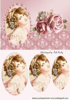 Pretty Vintage Lady in Oval Pyramids & Roses