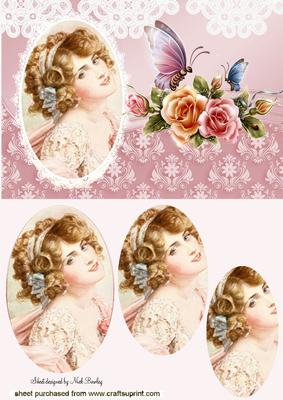 Vintage Lady with Lace & Pretty Roses Oval Pyramids