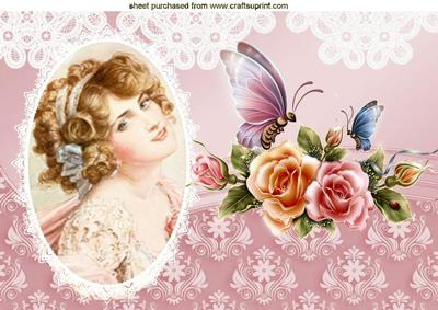 Vintage Lady with Lace & Pretty Roses A4