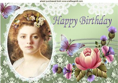 Vintage Lady with Morning Glory Flowers A4