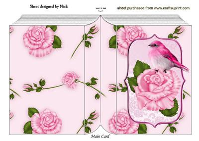 Pink Roses and Little Pink Bird Folded Book
