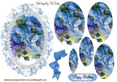 Blue/lilac Flowers with Pearls & Lace Oval Pyramids
