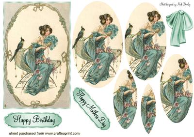 Art Deco Lady Sitting with Parrot Oval Pyramids