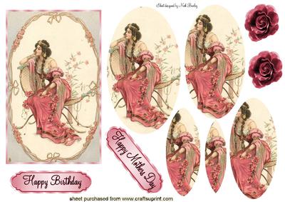 Pretty Art Deco Lady in Pink with Flowers Pyramids