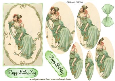 Art Deco Lady with Pink Flowers Oval Pyramids