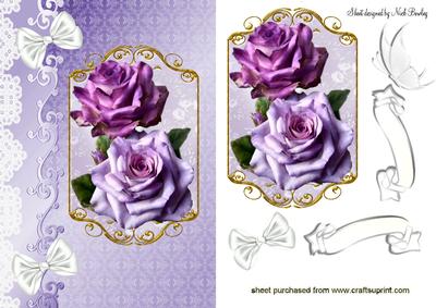 Pink and Purple Roses on a Plaque with Lace