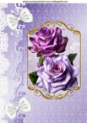 Pink and Purple Roses on a Plaque with Lace A4