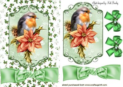Red Robin on a Plaque with Holly & Bow